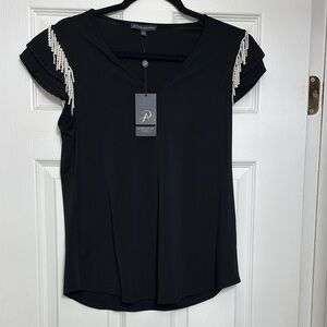 Adrianna Papell Black Top with Embellished Sleeves